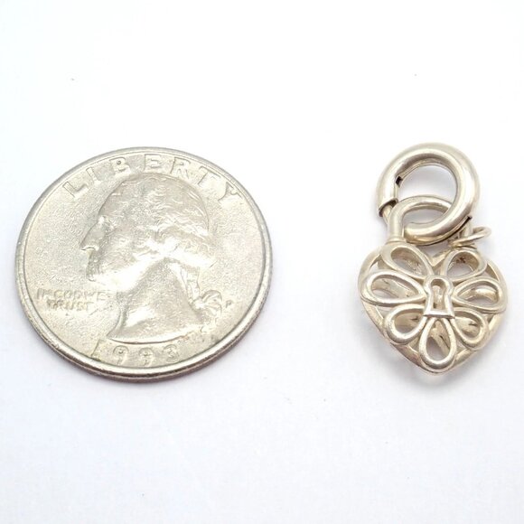 Tiffany & Co. Silver Heart Daisy Padlock Charm Pendant + Spring Ring Clasp - Picture 3 of 7